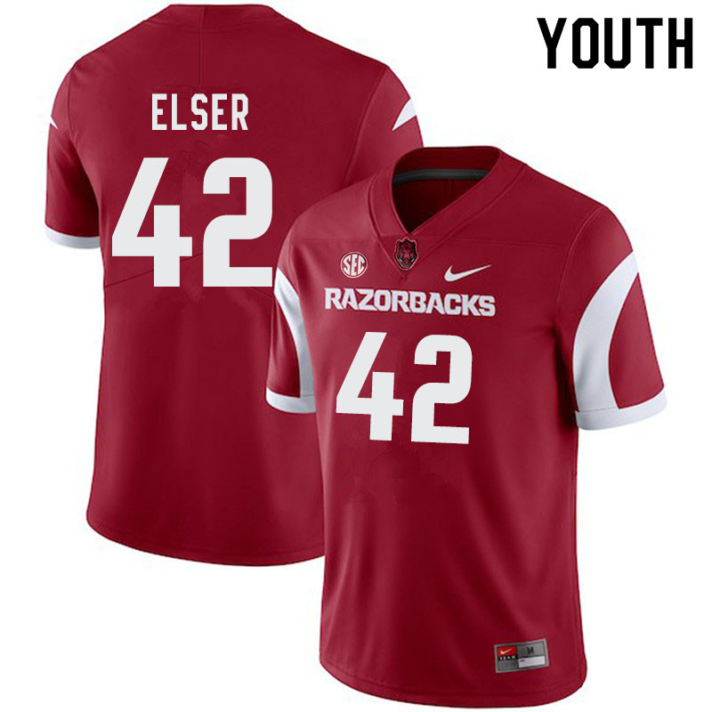 Youth #42 Chris Elser Arkansas Razorbacks College Football Jerseys-Cardinal - Click Image to Close